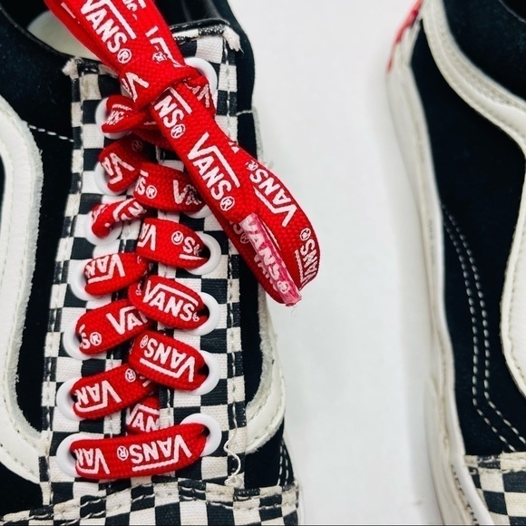 Vans Old Skool Black Suede & Checkerboard Disarray Sneakers with Red Laces - Picture 8 of 14